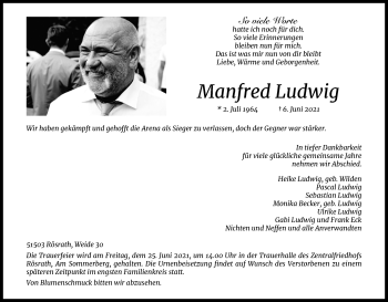 Anzeige von Manfred Ludwig von Kölner Stadt-Anzeiger / Kölnische Rundschau / Express