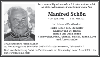 Anzeige von Manfred Schön von  Werbepost 