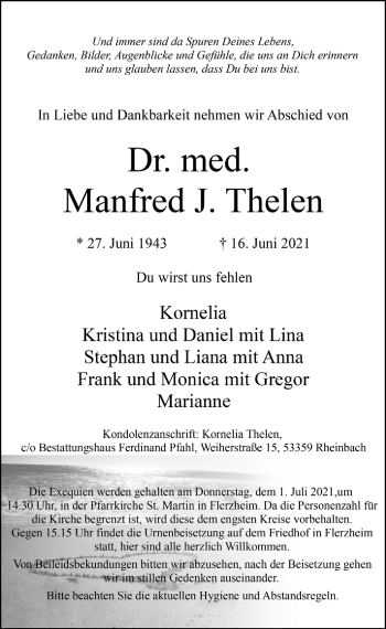 Anzeige von Manfred Thelen von  Schaufenster/Blickpunkt 