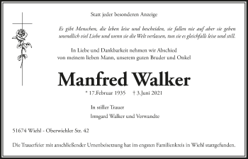 Anzeige von Manfred Walker von  Anzeigen Echo  Lokalanzeiger 