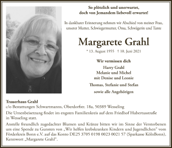 Anzeige von Margarete Grahl von  Schlossbote/Werbekurier 