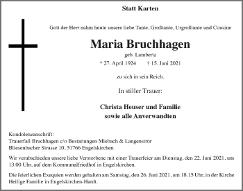 Anzeige von Maria Bruchhagen von  Anzeigen Echo 