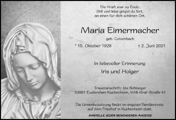 Anzeige von Maria Eimermacher von  Blickpunkt Euskirchen 