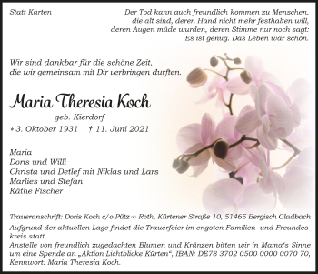 Anzeige von Maria Koch von  Bergisches Handelsblatt 