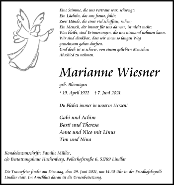 Anzeige von Marianne Wiesner von  Anzeigen Echo 