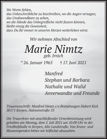 Anzeige von Marie Nimtz von  Werbepost 