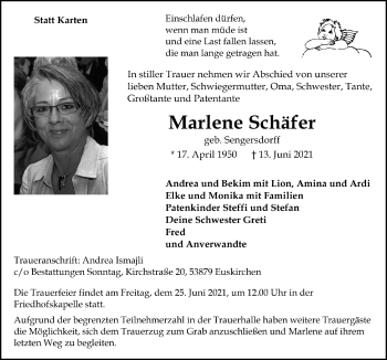 Anzeige von Marlene Schäfer von  Blickpunkt Euskirchen 