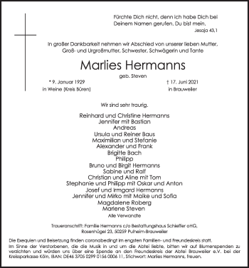 Anzeige von Marlies Hermanns von  Wochenende 