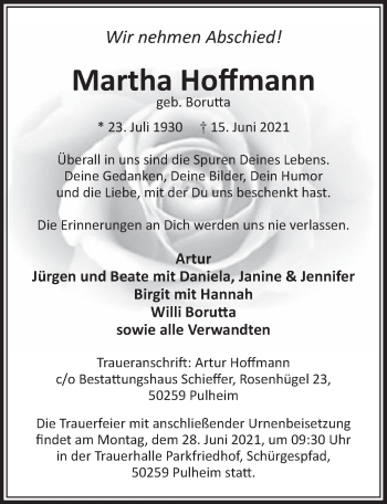 Anzeige von Martha Hoffmann von  Wochenende 