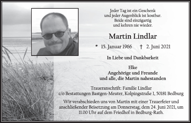  Traueranzeige für Martin Lindlar vom 18.06.2021 aus  Werbepost 
