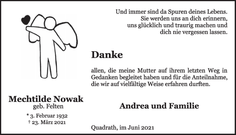  Traueranzeige für Mechthilde Nowak vom 04.06.2021 aus  Werbepost 