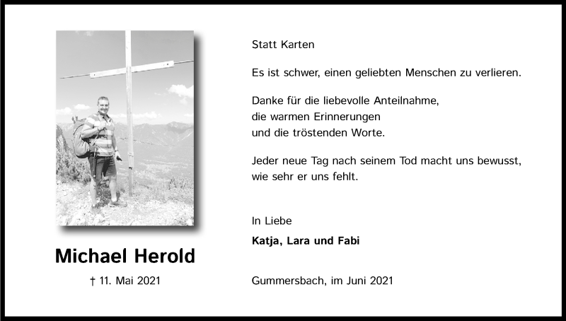  Traueranzeige für Michael Herold vom 26.06.2021 aus Kölner Stadt-Anzeiger / Kölnische Rundschau / Express