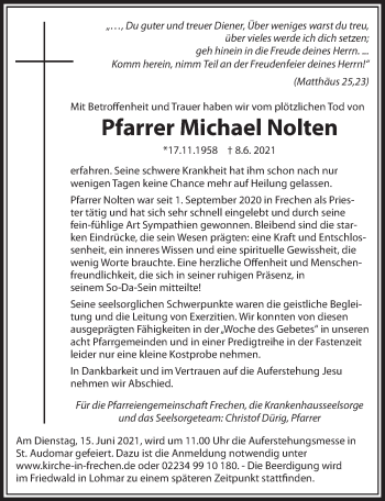Anzeige von Michael Nolten von  Wochenende 