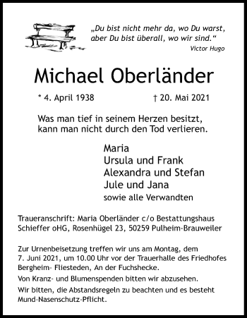 Anzeige von Michael Oberländer von Kölner Stadt-Anzeiger / Kölnische Rundschau / Express