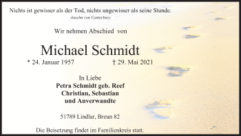 Anzeige von Michael Schmidt von Kölner Stadt-Anzeiger / Kölnische Rundschau / Express