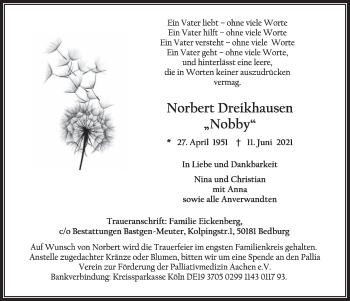 Anzeige von Norbert Dreikhausen von  Werbepost 