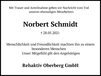 Anzeige von Norbert Schmidt von Kölner Stadt-Anzeiger / Kölnische Rundschau / Express