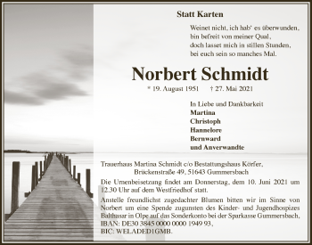 Anzeige von Norbert Schmidt von  Anzeigen Echo 