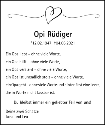 Anzeige von Opi Rüdiger von Kölner Stadt-Anzeiger / Kölnische Rundschau / Express