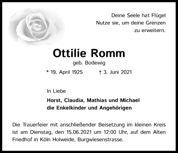 Anzeige von Ottilie Romm von Kölner Stadt-Anzeiger / Kölnische Rundschau / Express
