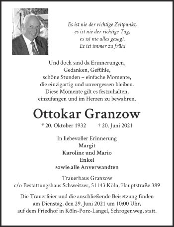 Anzeige von Ottokar Granzow von  Kölner Wochenspiegel 