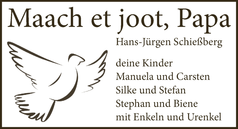  Traueranzeige für Papa  vom 18.06.2021 aus  Schlossbote/Werbekurier 
