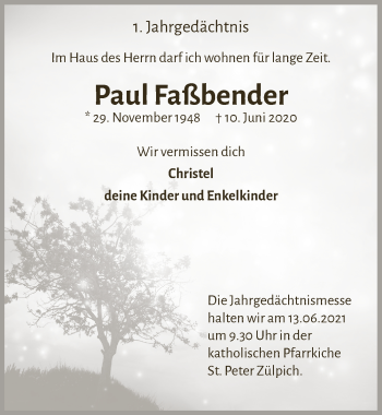 Anzeige von Paul Faßbender von  Blickpunkt Euskirchen 