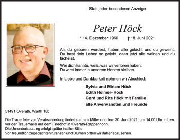 Anzeige von Peter Höck von Kölner Stadt-Anzeiger / Kölnische Rundschau / Express