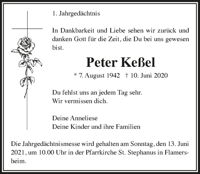  Traueranzeige für Peter Keßel vom 05.06.2021 aus  Blickpunkt Euskirchen 