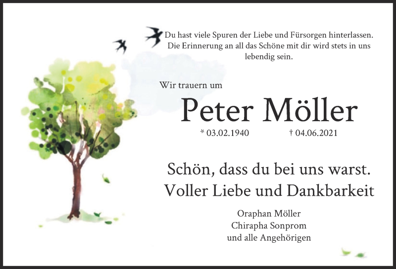  Traueranzeige für Peter Möller vom 18.06.2021 aus  Kölner Wochenspiegel 