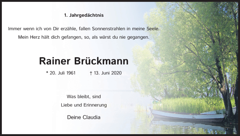  Traueranzeige für Rainer Brückmann vom 12.06.2021 aus Kölner Stadt-Anzeiger / Kölnische Rundschau / Express