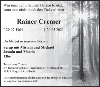 Anzeige von Rainer Cremer von  Bergisches Handelsblatt 