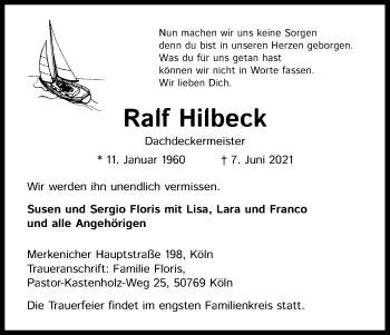 Anzeige von Ralf Hilbeck von Kölner Stadt-Anzeiger / Kölnische Rundschau / Express