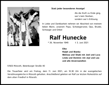 Anzeige von Ralf Hunecke von Kölner Stadt-Anzeiger / Kölnische Rundschau / Express