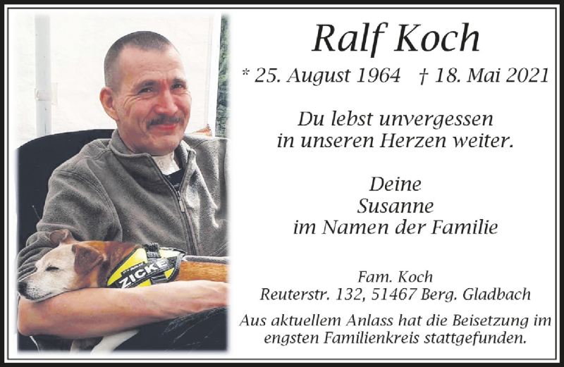  Traueranzeige für Ralf Koch vom 04.06.2021 aus  Bergisches Handelsblatt 
