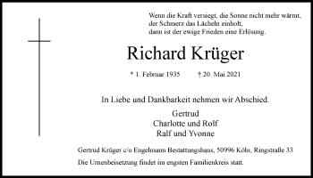 Anzeige von Richard Krüger von  Kölner Wochenspiegel 