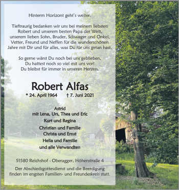 Anzeige von Robert Alfas von Kölner Stadt-Anzeiger / Kölnische Rundschau / Express