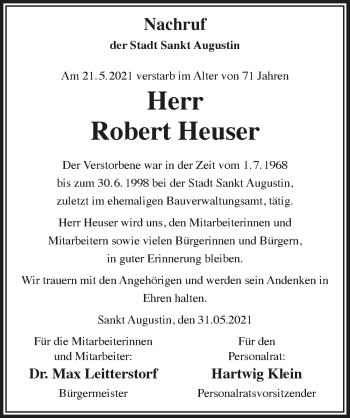Anzeige von Robert Heuser von  Extra Blatt 