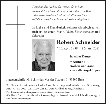 Anzeige von Robert Schneider von  Schaufenster/Blickpunkt 