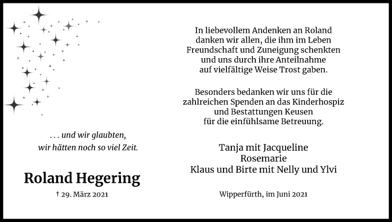  Traueranzeige für Roland Hegering vom 19.06.2021 aus Kölner Stadt-Anzeiger / Kölnische Rundschau / Express