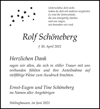 Anzeige von Rolf Schöneberg von  Anzeigen Echo 