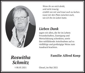 Anzeige von Roswitha Schmitz von  Wochenende 