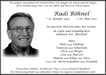 Anzeige von Rudi Böhnel von Kölner Stadt-Anzeiger / Kölnische Rundschau / Express