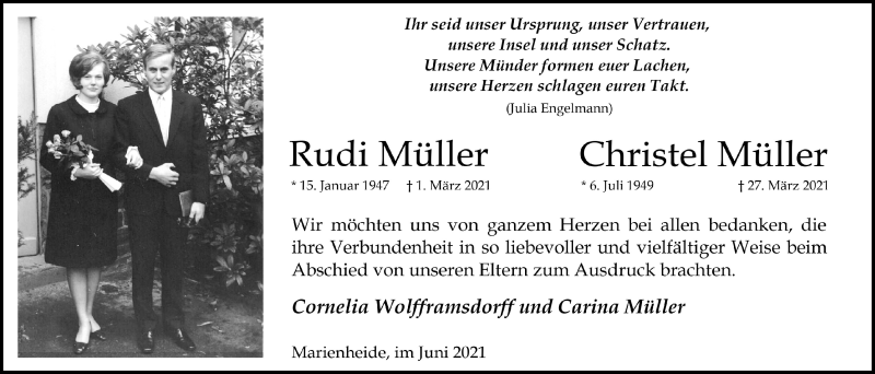  Traueranzeige für Rudi Müller vom 11.06.2021 aus  Anzeigen Echo 