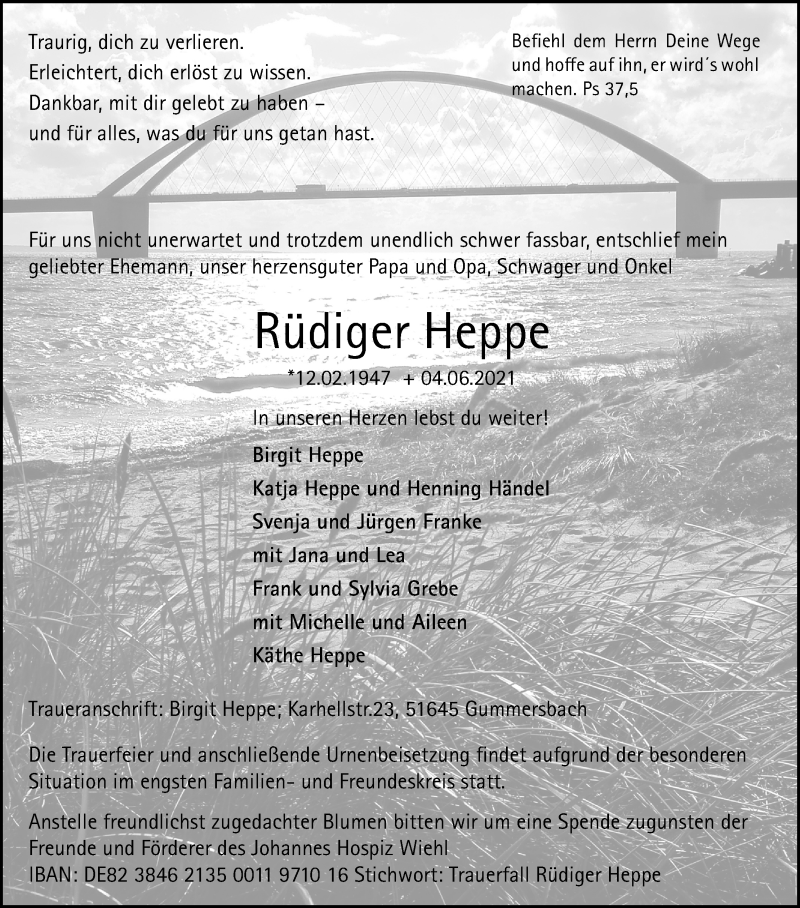  Traueranzeige für Rüdiger Heppe vom 12.06.2021 aus Kölner Stadt-Anzeiger / Kölnische Rundschau / Express