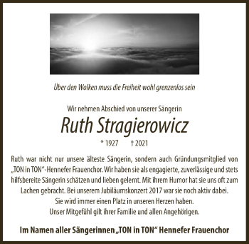 Anzeige von Ruth Stragierowicz von  Extra Blatt 