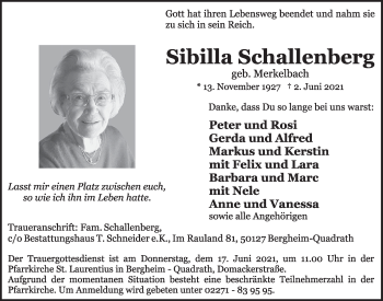Anzeige von Sibilla Schallenberg von  Werbepost 