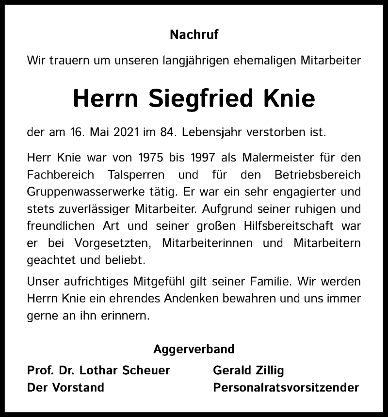  Traueranzeige für Siegfried Knie vom 09.06.2021 aus Kölner Stadt-Anzeiger / Kölnische Rundschau / Express
