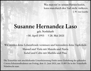 Anzeige von Susanne Hernandez Laso von  Lokalanzeiger 