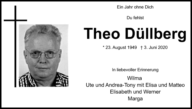  Traueranzeige für Theo Düllberg vom 05.06.2021 aus Kölner Stadt-Anzeiger / Kölnische Rundschau / Express